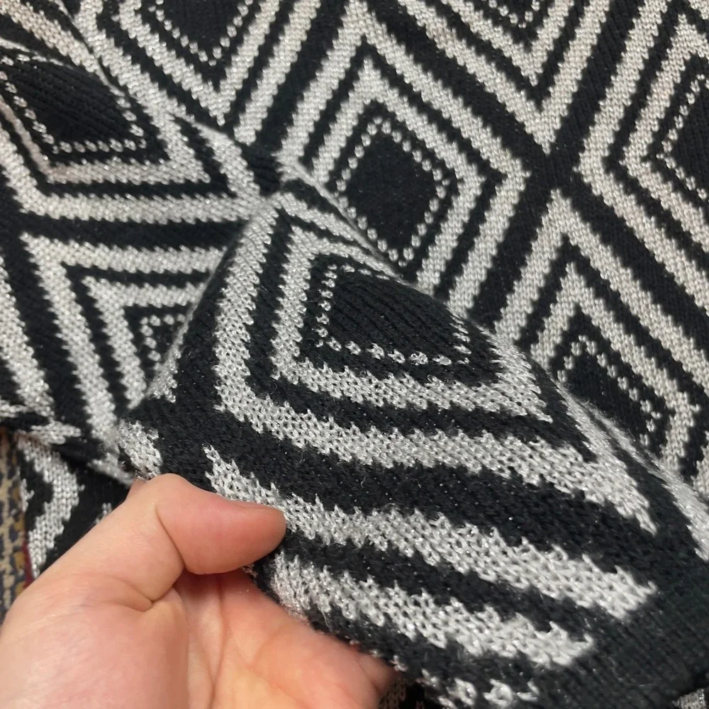 Karen Scott Mens‎ Geometric Diamond Knit Sweater Black White Metallic Size L